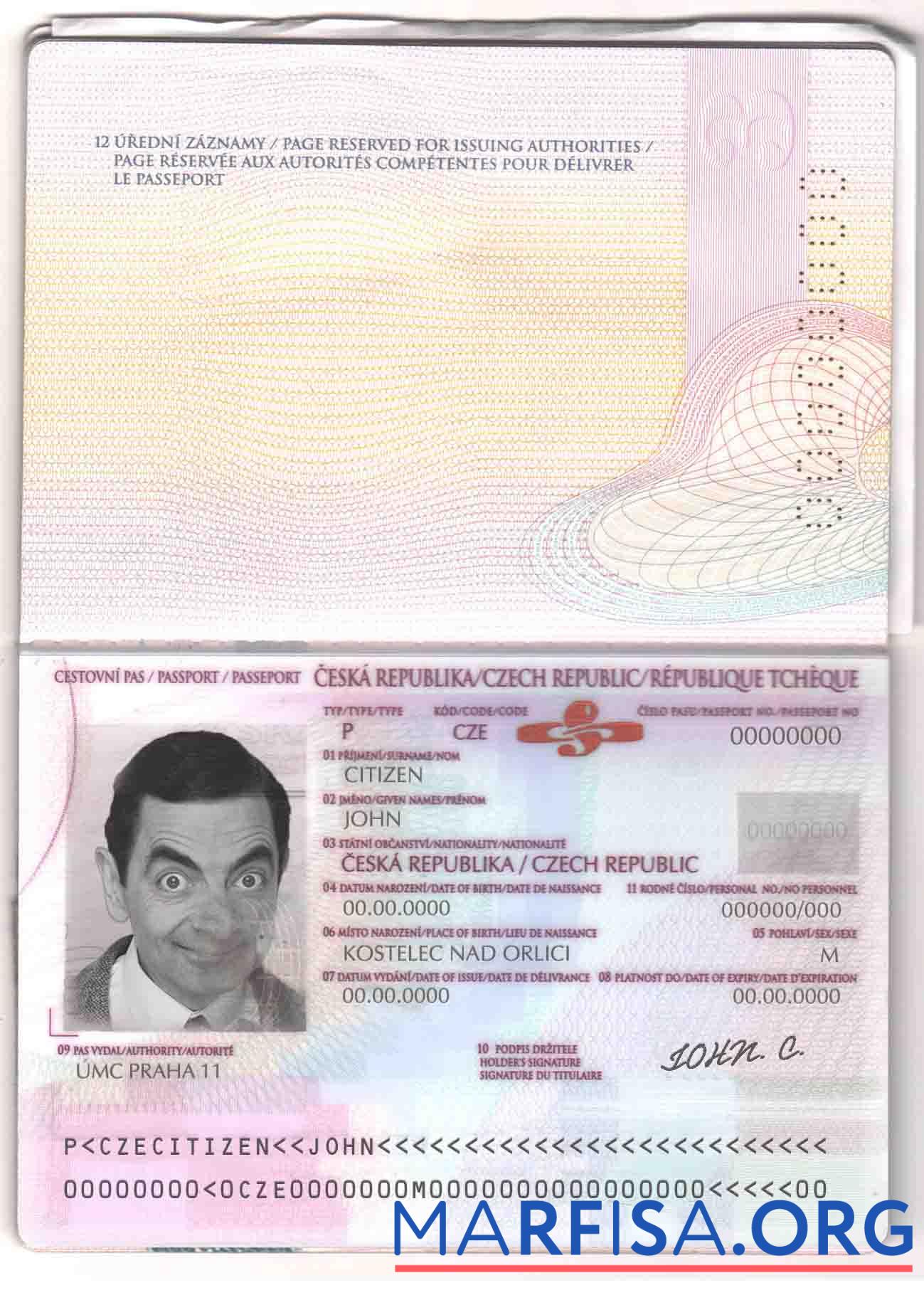 Blank Czech passport sample